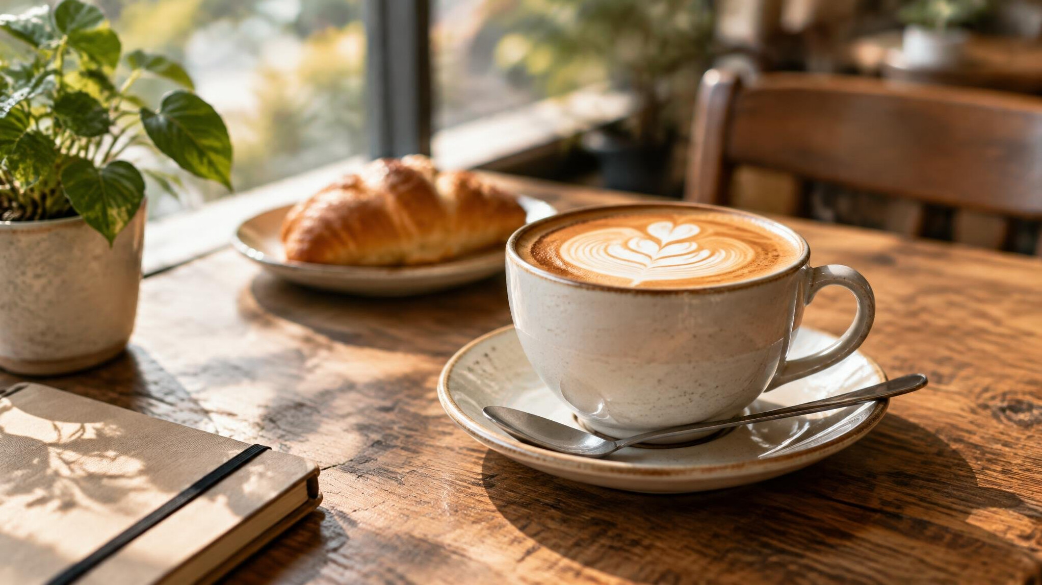Cup of coffee on a cafe table in soft morning light