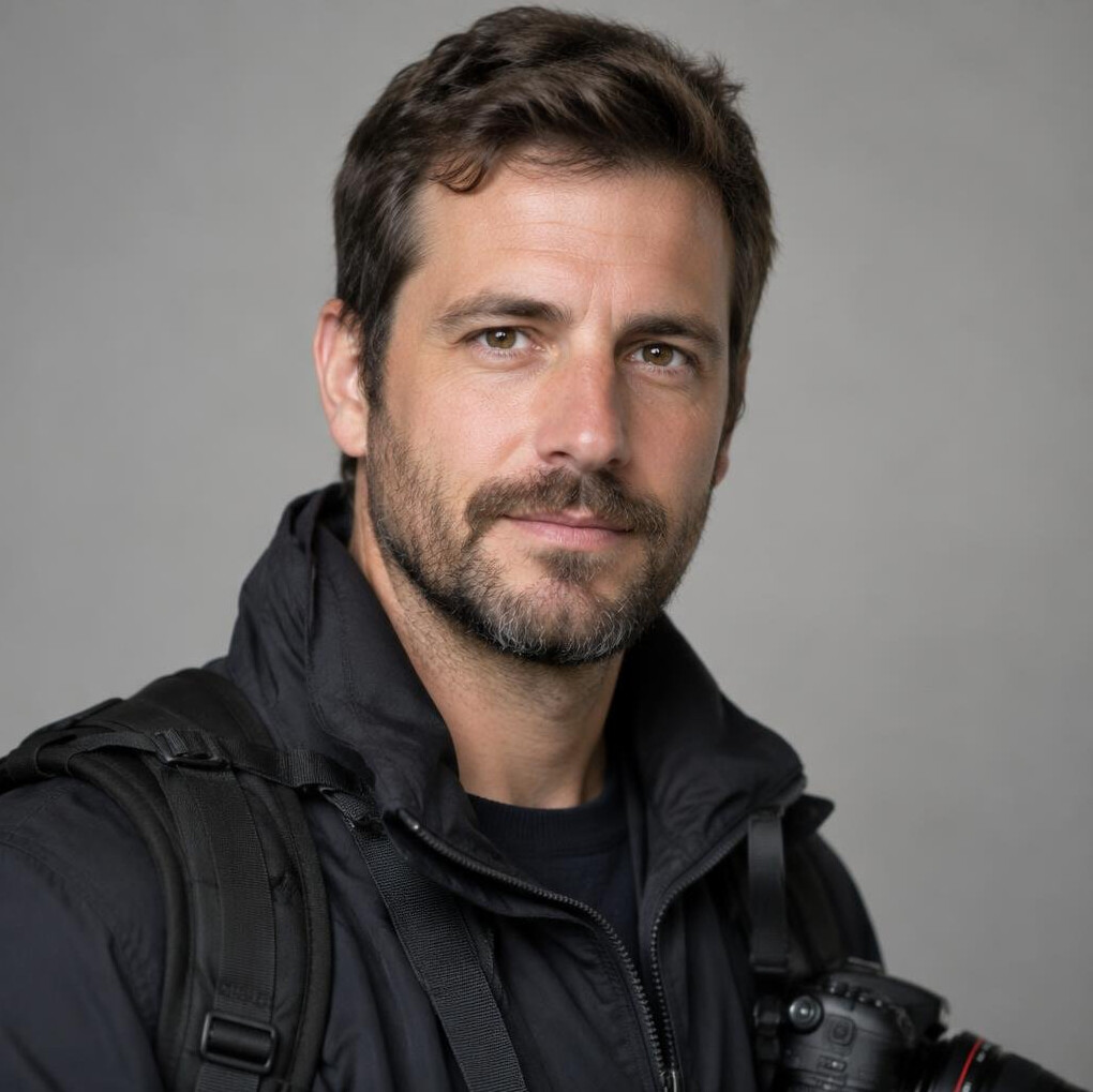 Portrait of a man photographer with a short beard